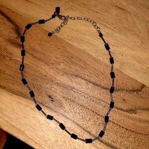 Black beaded silver 16 in Adjustable necklace